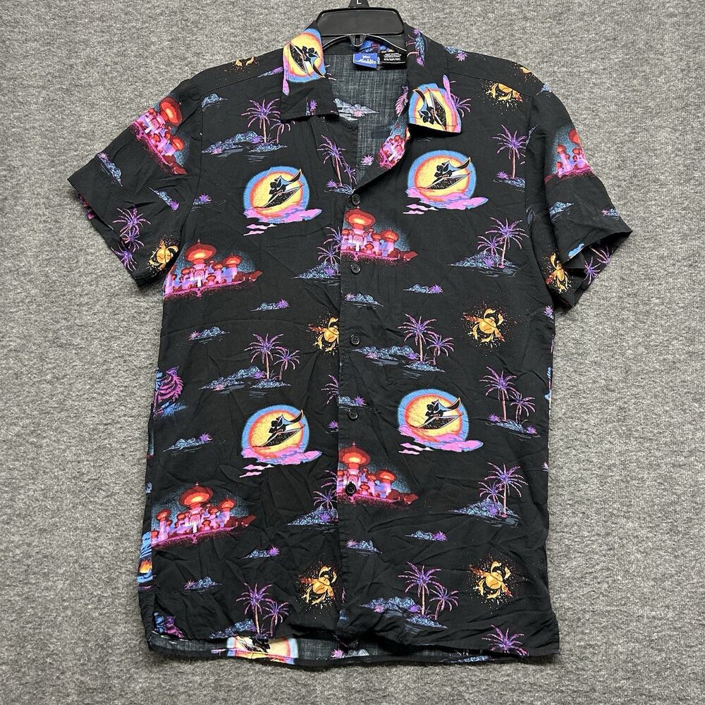 Disney Aladdin Black Rayon Short Sleeve Shirt Men's‎ XS